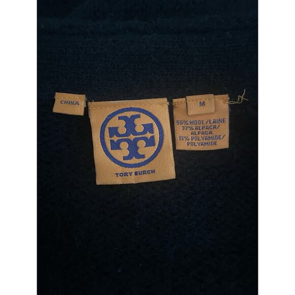 Tory Burch Black Cardigan Sweater Alpaca Wool Embellished Rhinestone V neck M - Picture 7 of 9